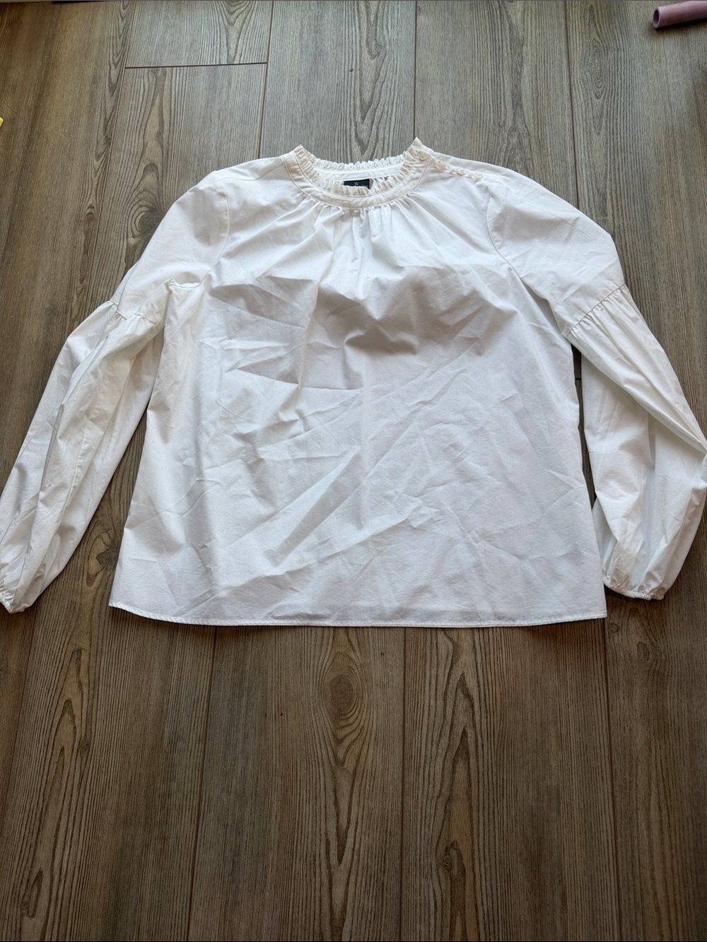 Worthington White Long-Sleeve Smocked Neck Blouse